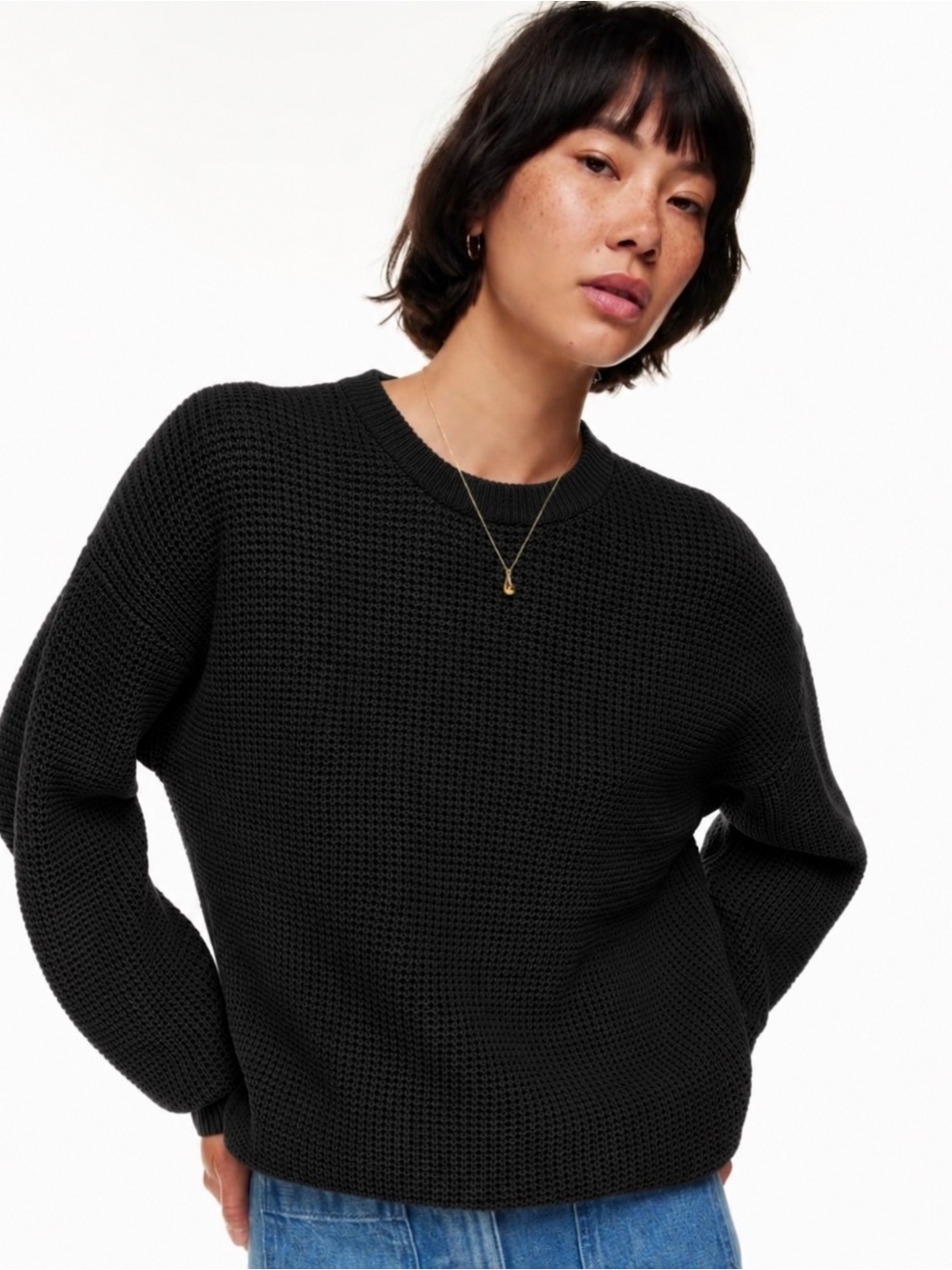 Aritzia Wilfred Free 100% Wool Black Cropped Crewneck Sweater Size L